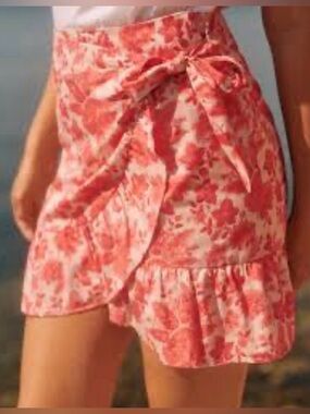 Sézane Camila Skirt Coral Flowers Wrap Mini Skirt Size 42